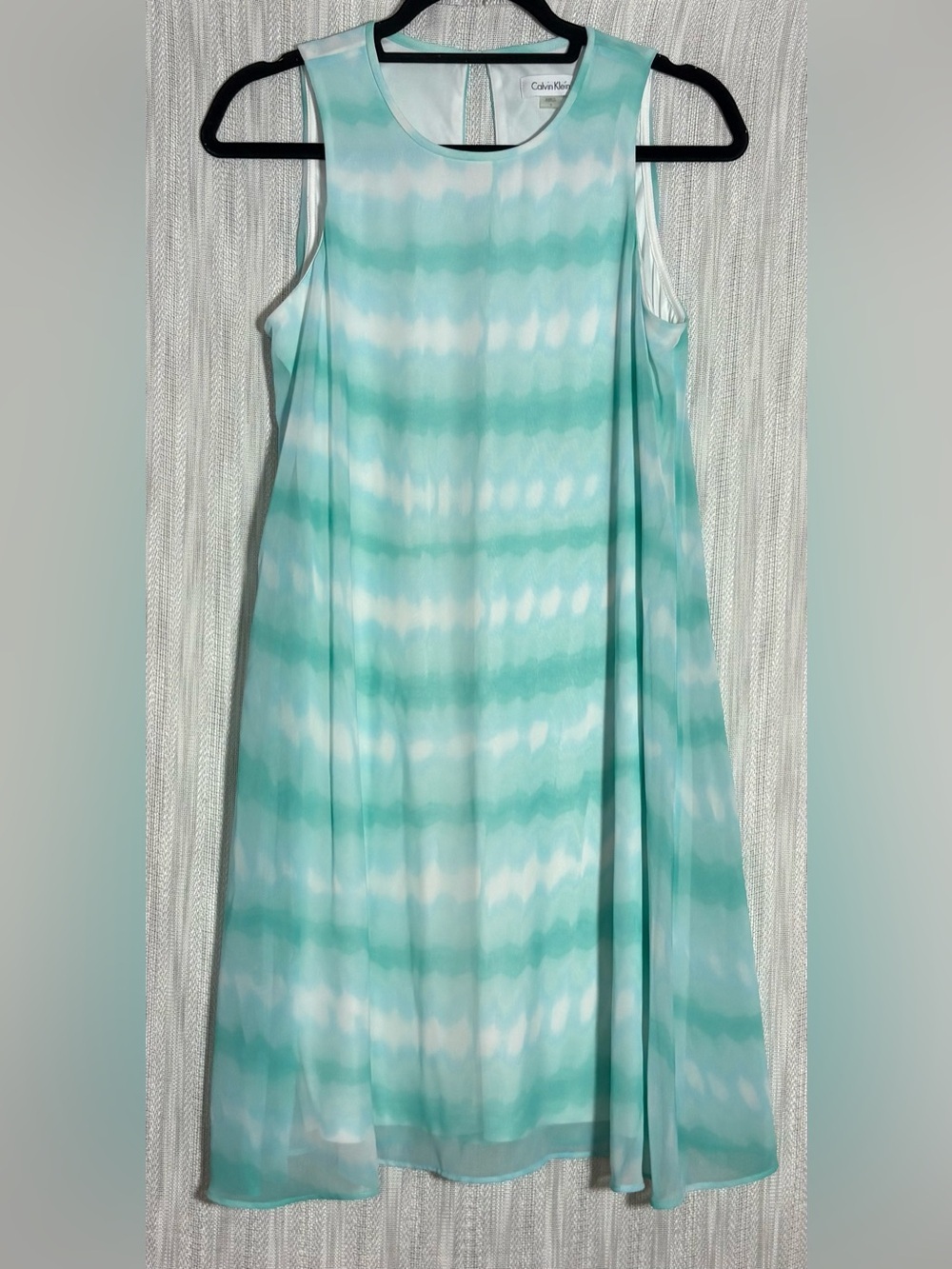 Calvin Klein Girls Aqua and White Tie-Dye Sleeveless Dress